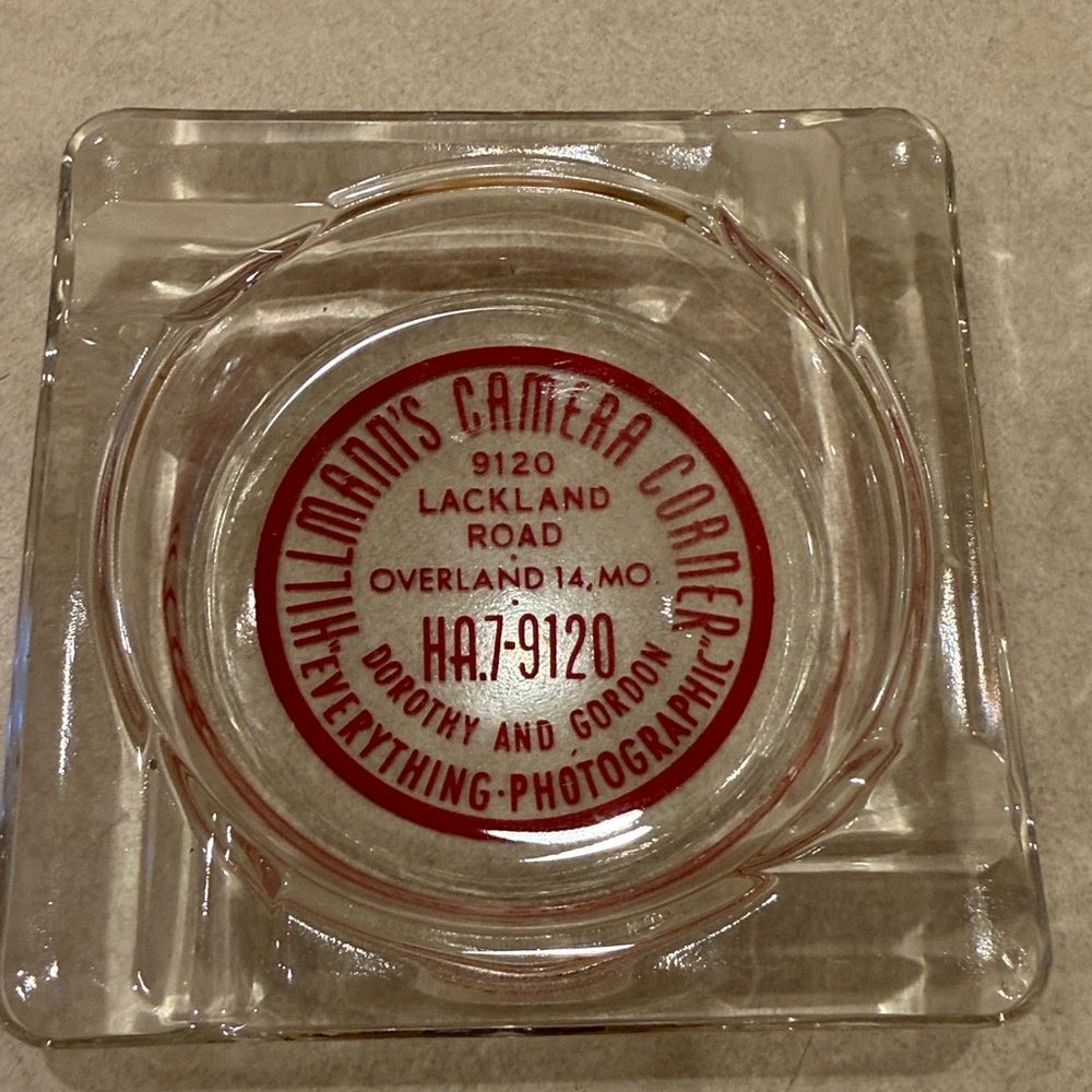 60s vintage glass advertising ashtray for Ann’s Camera Corner!!